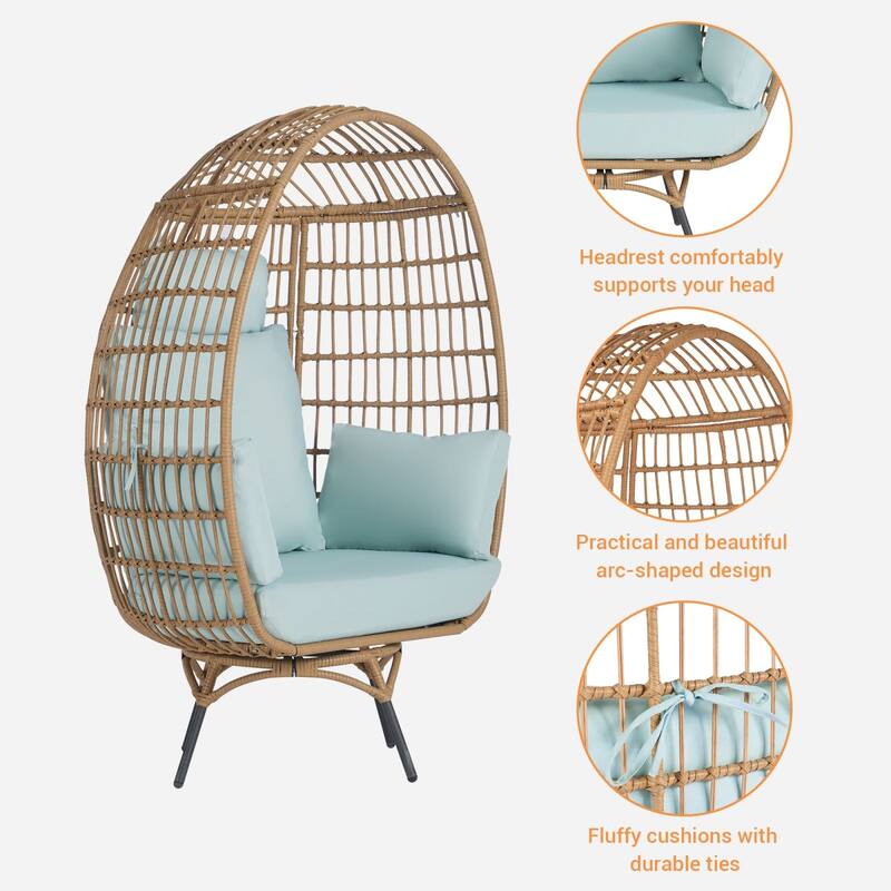 SANSTAR Patio Oversized Swivel Brown Wicker Egg Chair with Cushions