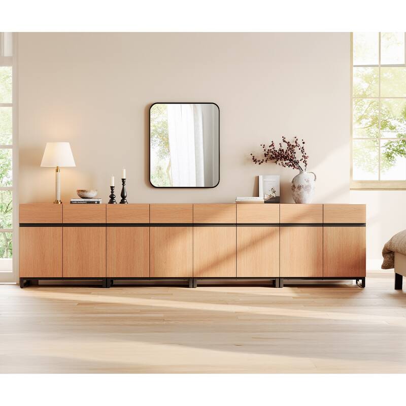 WAMPAT Modern TV Stand with Storage Cabinets for Living Room,Bedroom,Brown