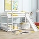 preview thumbnail 25 of 31, Twin Over Twin Low Pine Wood Bunk Bed with Guardrails, Slide and Ladder for Kids, No Slats Toddler Floor Bed with Fence and Door