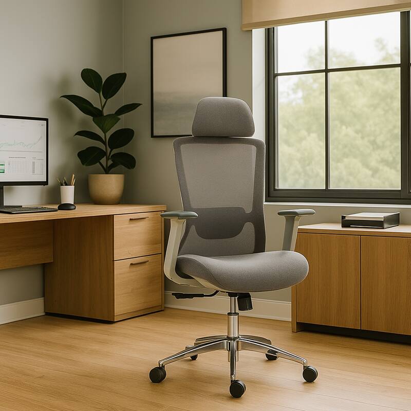 High Back Mesh Office Chair, Breathable Wide Mesh Seat&Seat Depth Adjustment - Grey