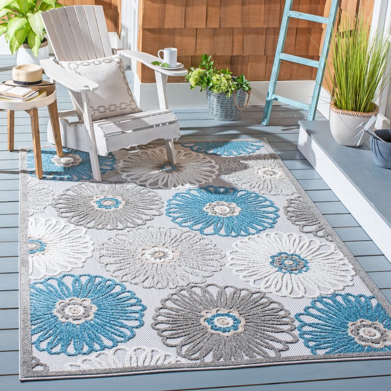 SAFAVIEH Cabana Rionach Indoor/ Outdoor Waterproof Patio Rug - 5'5" x 7'7" - Beige/Blue