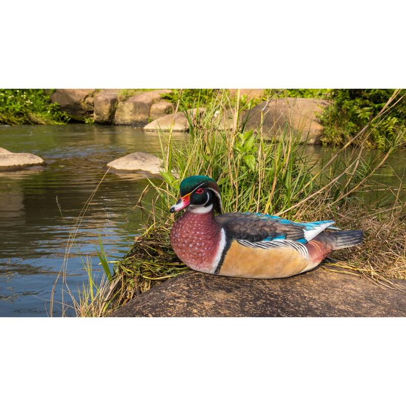 Sitting Wood Duck Outdoor Garden Statue - 18.5"