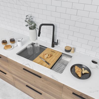 Undermount 33 Graphite Black Single Bowl Kitchen Sink Handmade S-613WN - 33" X 19" X 10"