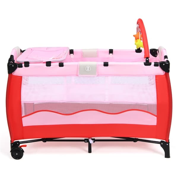 Pink Baby Crib Playpen Playard Pack Travel Infant Bed Foldable 8.4