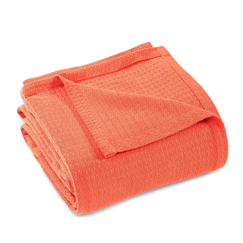 King Size Modern Waffle Blanket Cotton Textured Solid Design - Coral