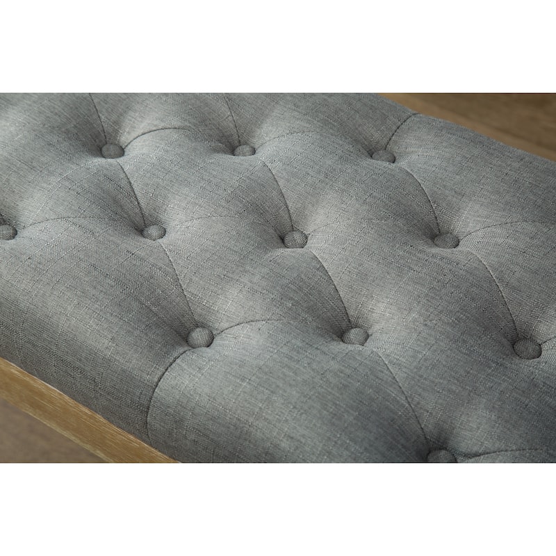 Habit Solid Wood Button Tufted Dining Bench, Grey