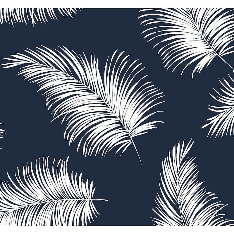 Luxe Haven Tossed Palm Peel and Stick Wallpaper - 27 in. W x 18 ft. L - Navy Blue