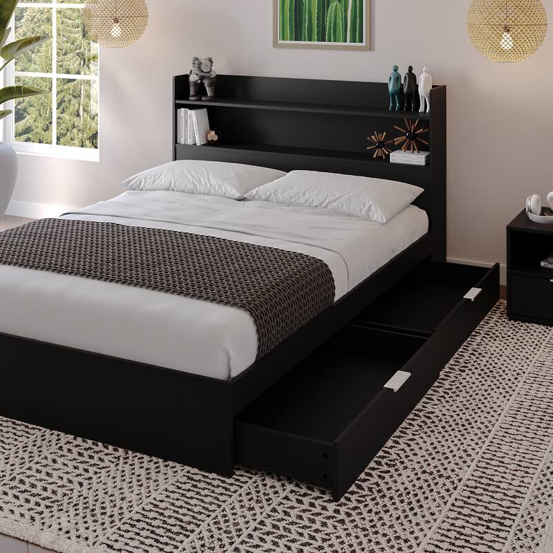 Hunter Platform Bed With Headboard And 1-Drawer Nightstand