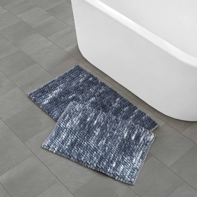 French Connection Space Dye Chunky Chenille Bath Rugs - 17"x24"/20"x32" - Dark Blue