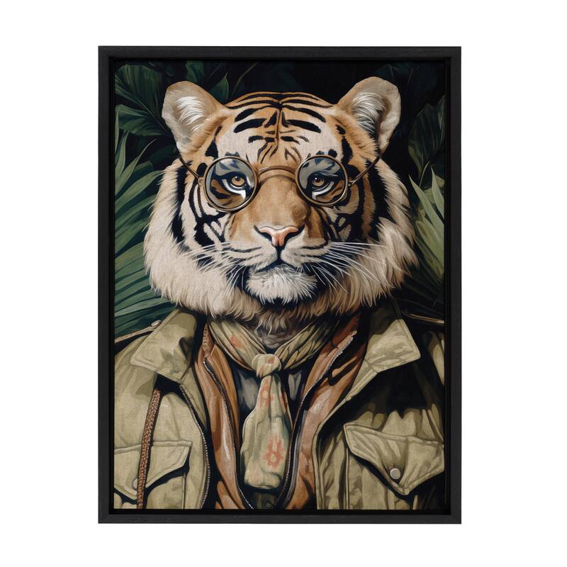 Kate and Laurel Sylvie Dark Tiger Framed Canvas by Creative Bunch Studio