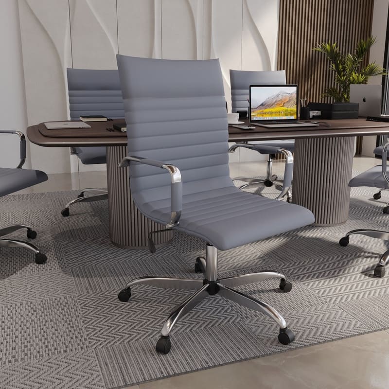 Harris Modern High-Back Leather Executive Office Chair with Steel Frame, Adjustable Height, Tilt Lock, & Swivel for Home/Office