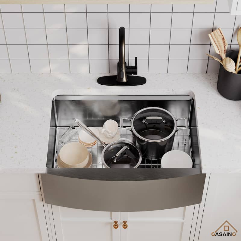 Stainless Steel Sink 16-Gauge Single Bowl Farmhouse Apron Workstation Kitchen Sink in Brushed with Accessories