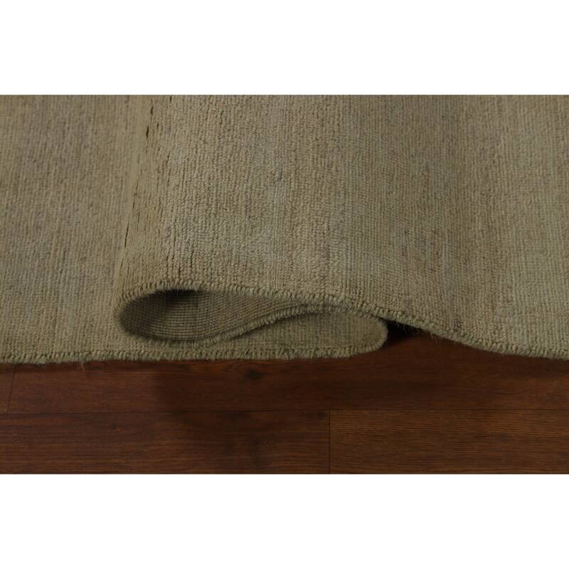 Muted Green & Gold Modern Gabbeh Runner Rug Handmade Wool Carpet - 2'7" x 9'6"