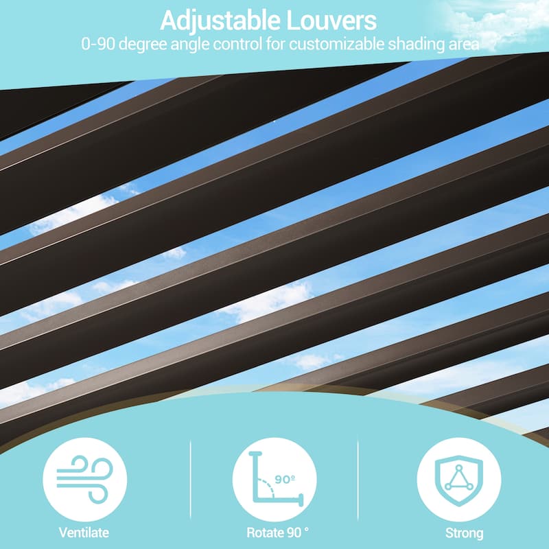 Outdoor Aluminized Steel Pergola, Modern Style with Adjustable Louvers and Concealed Water Drainage System