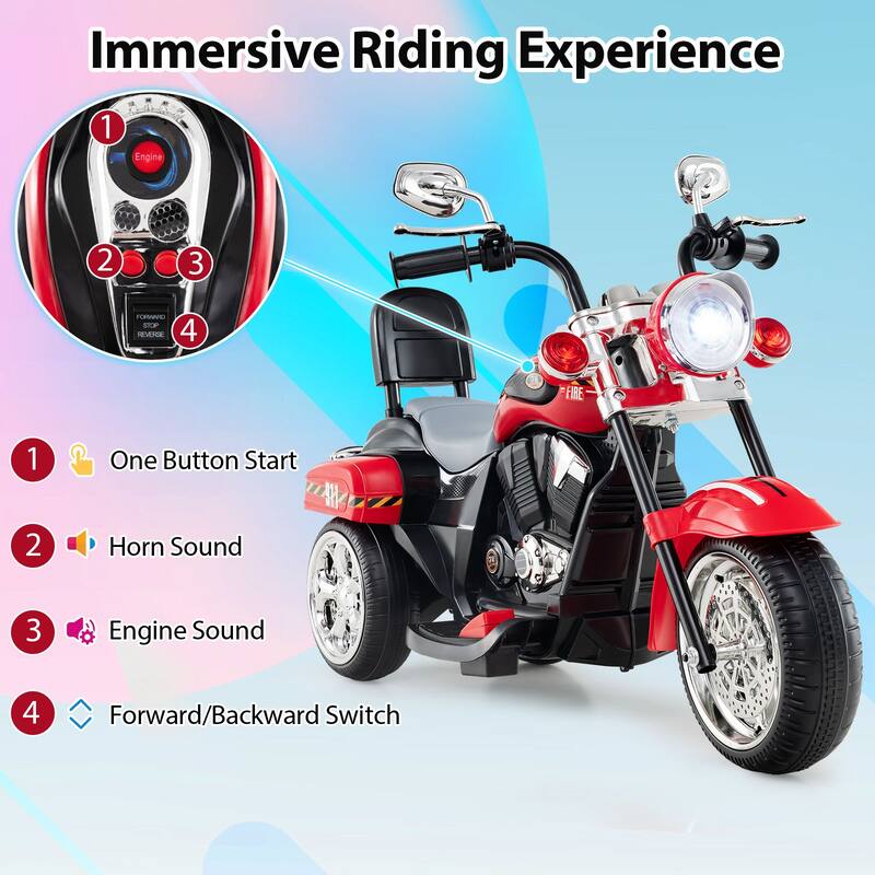 Gymax 6V Electric Kids Motorcycle 3-Wheel Ride On Toy w/ Adjustable