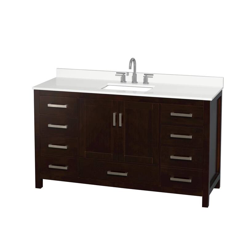 Wyndham Collection WCS141460S-QTZ-US3MXX Sheffield 60" Free Standing - Espresso / White Quartz Top / Brushed Chrome
