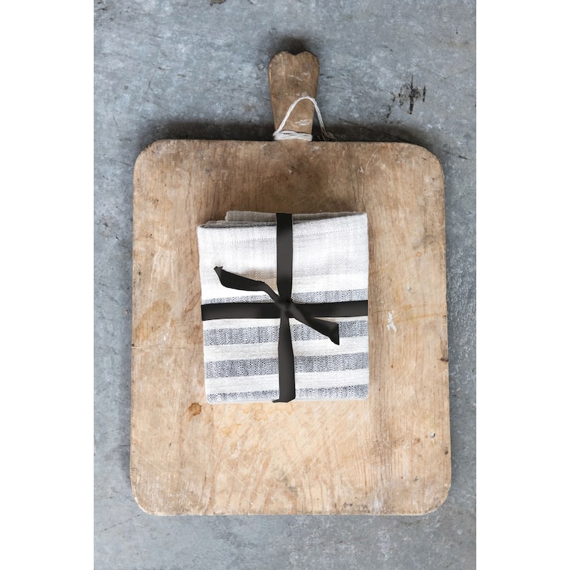 Tan & Grey Striped Cotton Tea Towels (Set of 3 Pieces)