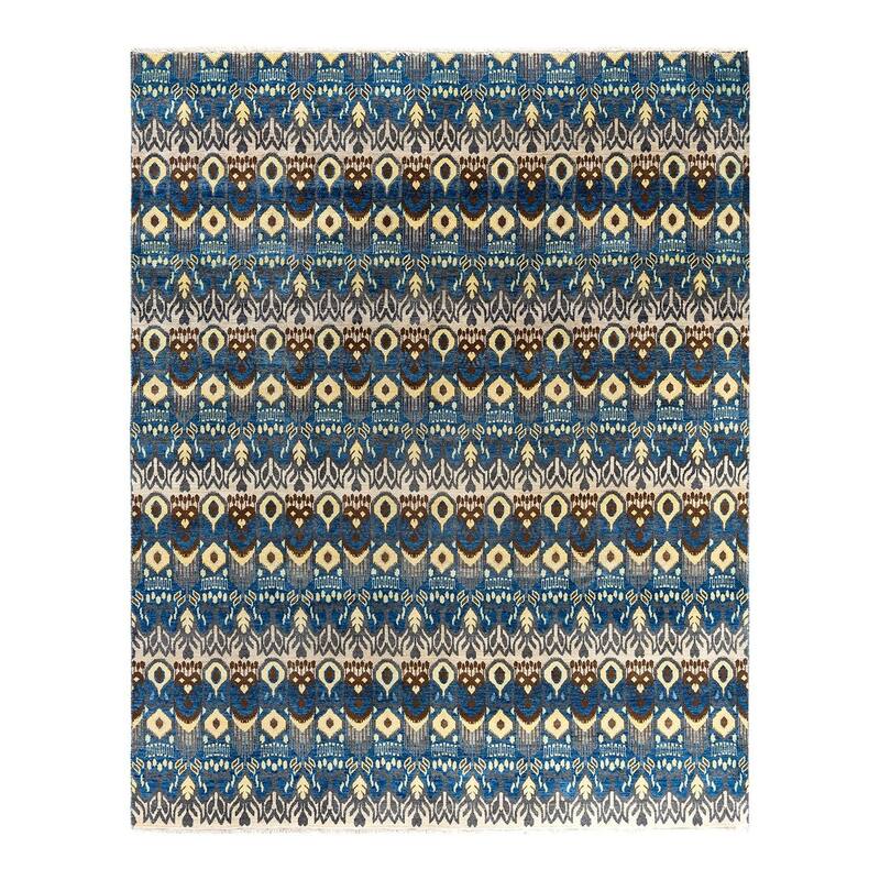 Ikat One-of-a-Kind Hand-Knotted Area Rug, Blue - 8' 0" x 10' 0"