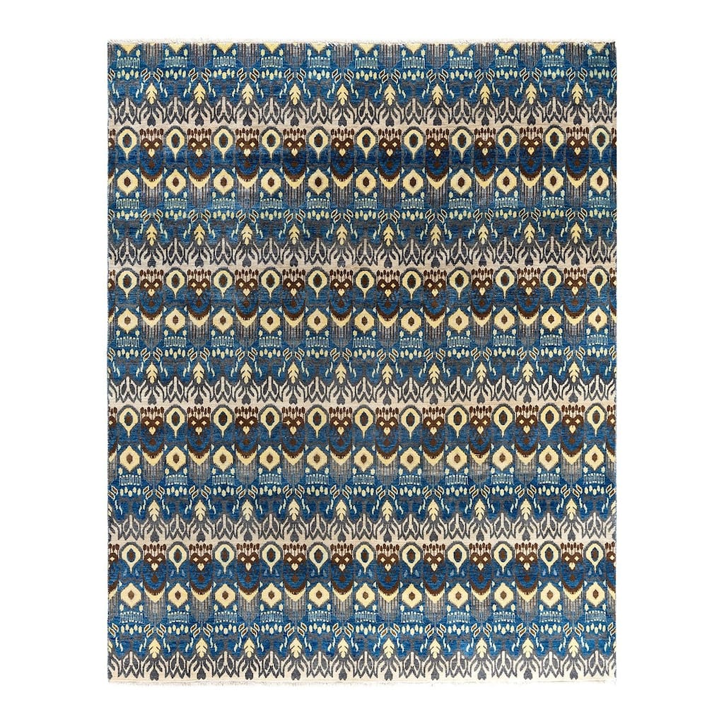 Ikat One-of-a-Kind Hand-Knotted Area Rug, Blue - 8' 0" x 10' 0"