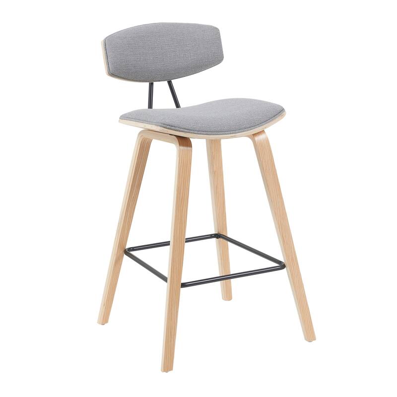 Fox Mid-Century Bar Stool, Upholstered Counter Height Chair with Bentwood Legs