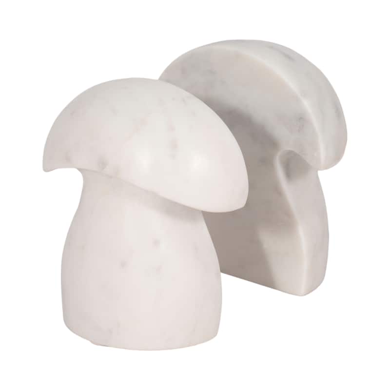 Decorative Marble Mushroom Bookends - Set of 2, 6", White - 6.0"