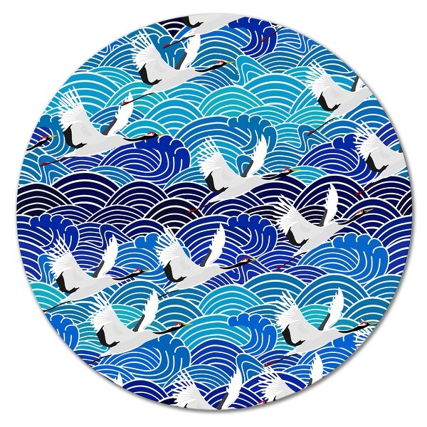 オリジナルアート作品#12 Designart 'Japanese Crane Birds On Blue Waves' Patterned