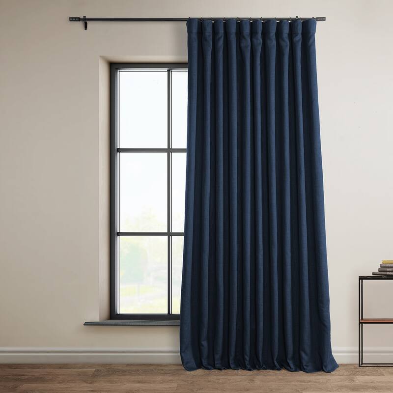 Exclusive Fabrics Faux Linen Extra Wide Room Darkening Curtain Panel - 100 X 84 - Nightfall Navy