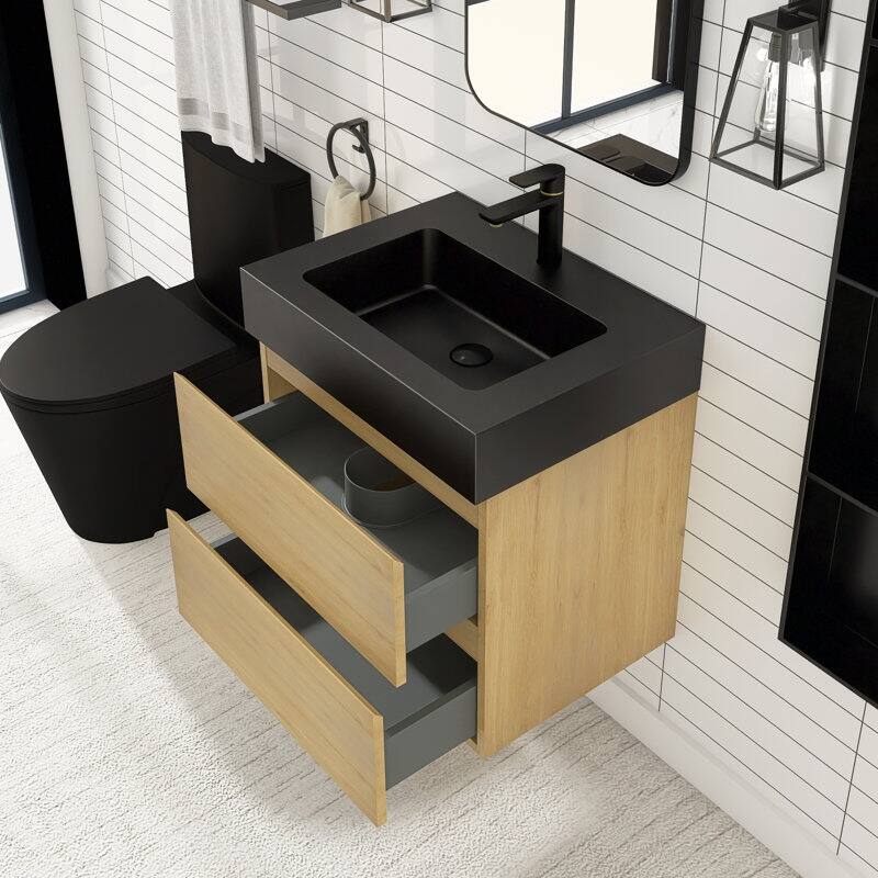 24 in. W x 18 in. D x 25 in. H Single Sink Wall Mounted Bath Vanity for Modern Bathroom Black Sink Basin