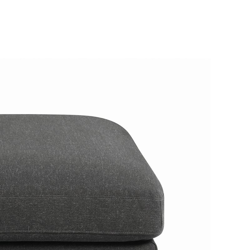 Fabric Upholstered Wooden Ottoman with Loose Cushion Seat, Dark Gray