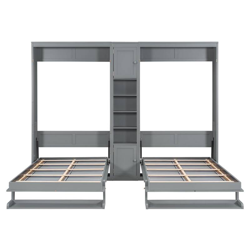 Space-Saving Dual Twin Murphy Bed System with Built-In Cabinets and Shelves by Harper&Bright Designs