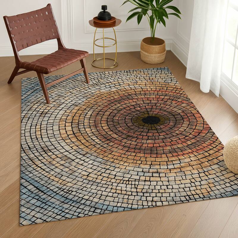 Machine Washable Indoor/ Outdoor Mosaic Rome Chantille Rug