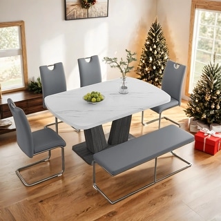 6 Piece Dining Table Set with 4 PU Leather Chairs&1 Bench - Bed Bath ...