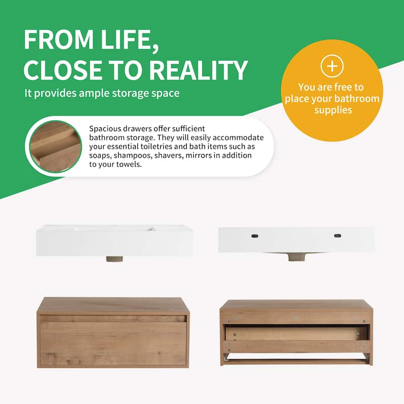 BNK 30/60 inch Floating Single/Double Sink Bathroom Vanity with Soft Close Drawer