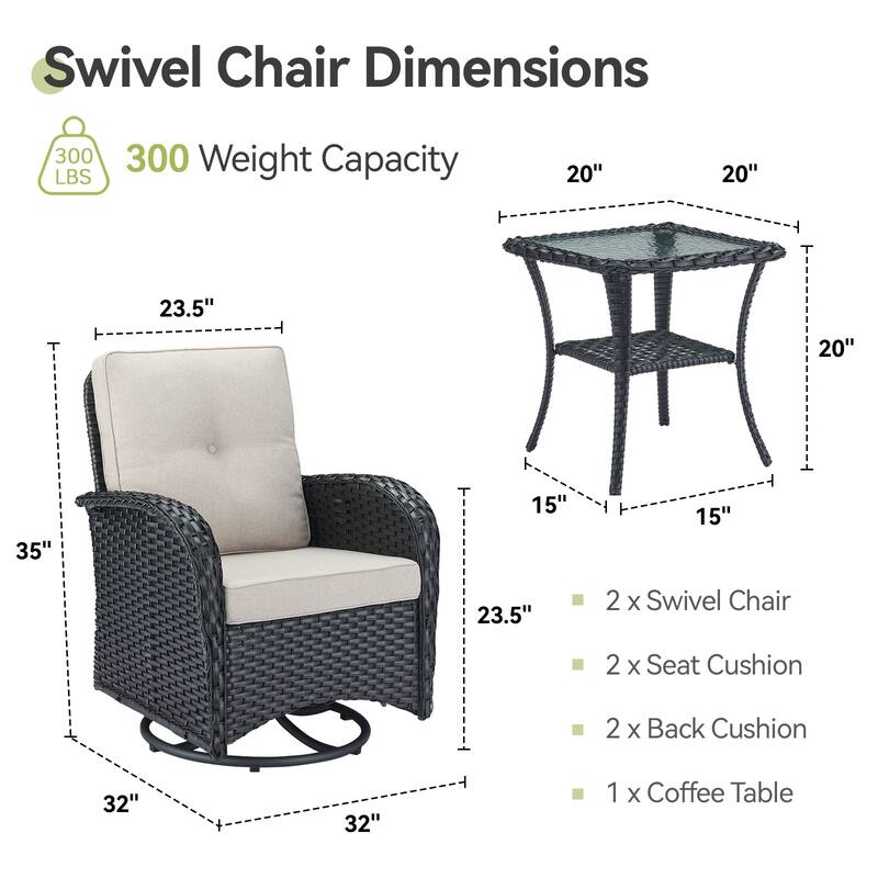 Pocassy Patio Swivel Rocker Chairs with Side Table