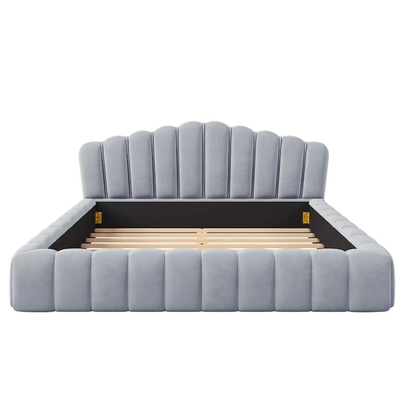 88.00" Wood Frame Queen Platform Bed with Velvet Upholstered
