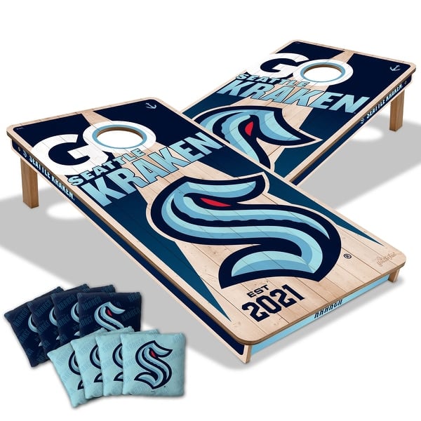 slide 2 of 7, Seattle Kraken NHL 2x4 Cornhole Board Set Include Carrying Case