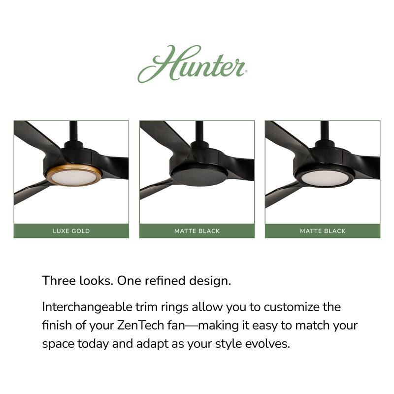 Hunter ZenTech Indoor / Outdoor 3-Blade Smart Ceiling Fan w/ LED Light and Handheld Remote - Modern & Contemporary.