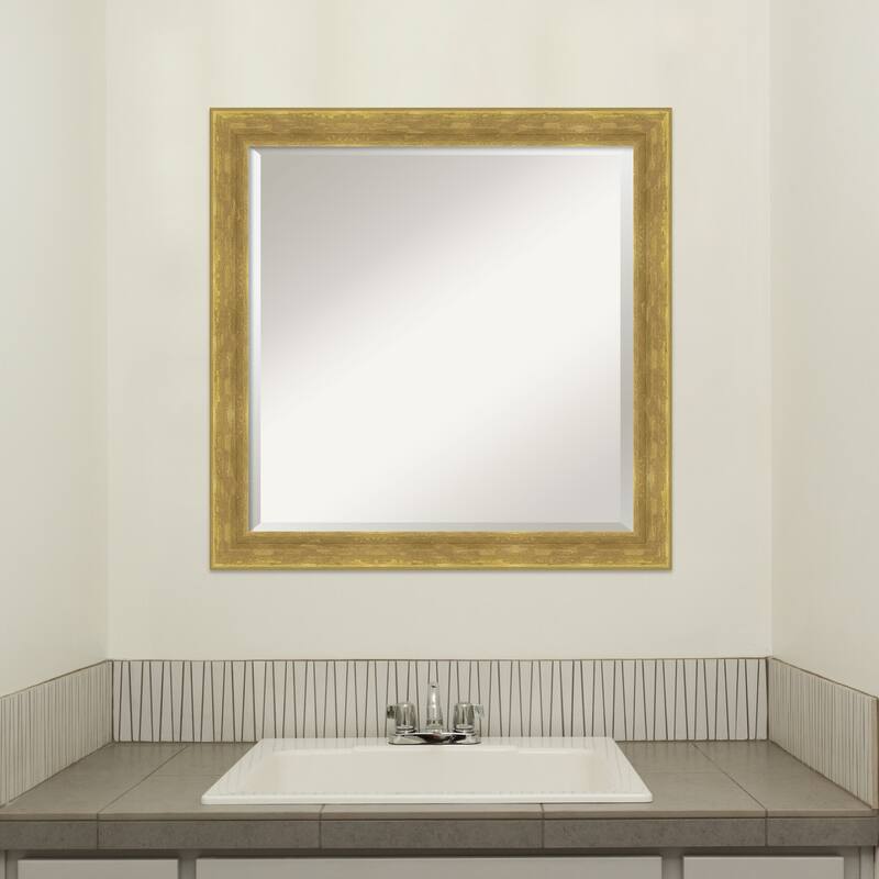 Angled Beveled Wood Framed Bathroom Vanity Wall Mirror