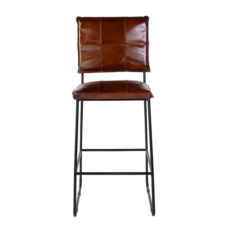 Niles 30 in. Seat Height Leather and Iron Bar Stool with Footrest