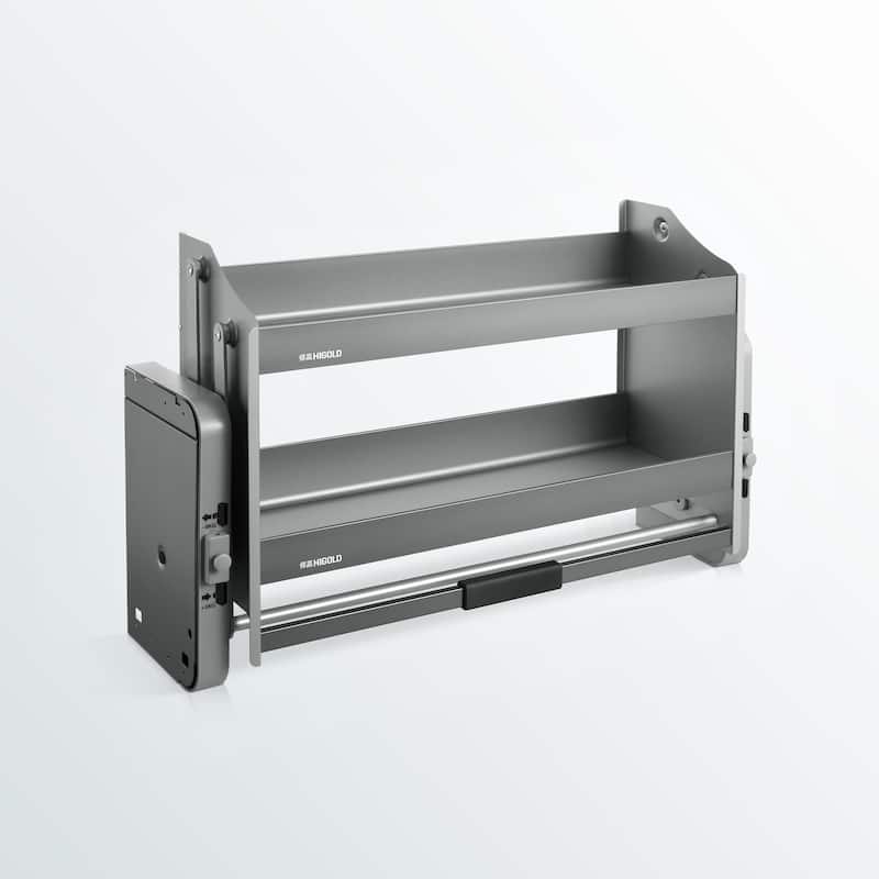 HIGOLD Shearer 2-Tier Pull Down Cabinet Organizer 34.6" Aluminium Kitchen Storage Shelf - 34.57"W x 11.14"D x 20.59"H