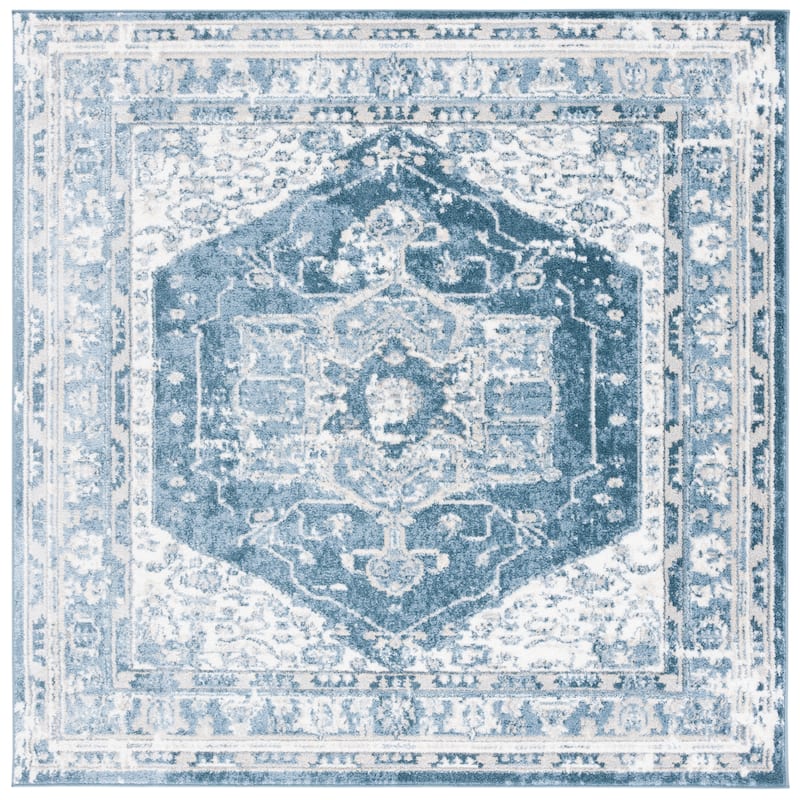 SAFAVIEH Layla Vicky Shabby Chic Farmhouse Rug - 6'7" Square - Ivory Grey/Blue