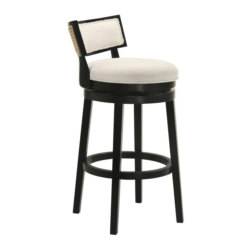 Noely Modern Farmhouse Swivel Wood Counter Height Kitchen Bar Stool with White Boucle Fabric Upholstered Seat