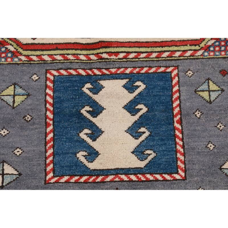 Hand Knotted Oriental 100% Wool Carpet Traditional Medallion Navy Blue & Blues Kazak Area Rug - 9' 7'' X 8' 4''