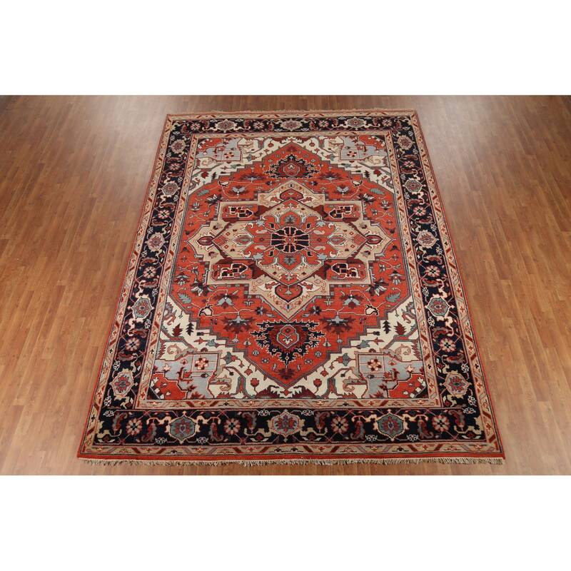 Geometric Heriz Serapi Oriental Area Rug Handmade Wool Carpet - 9'0"x 11'9"