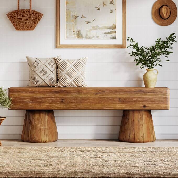 Solid Wood Entryway Shoe Bench, 47” Rustic End of Bed Bench