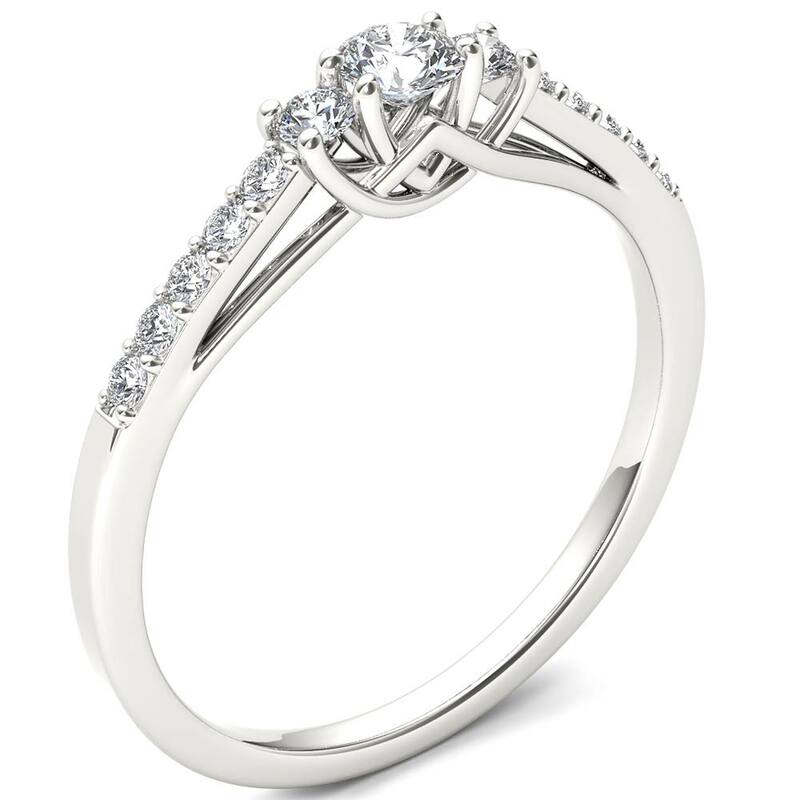 IGI Certified 1/3ct TDW Diamond Three Stone Engagement Ring in 10k White Gold for Women