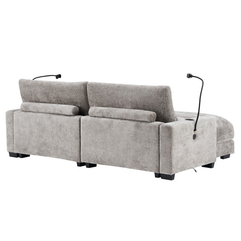 Chaise Lounge Chair Upholstered Modular Sofa with Cup & Phone Holders