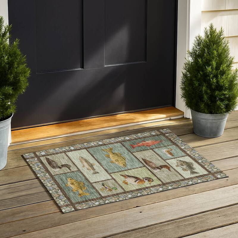 Machine Washable Indoor/ Outdoor Cabin Lodge Chantille Rug - Green - 1'8" x 2'6"