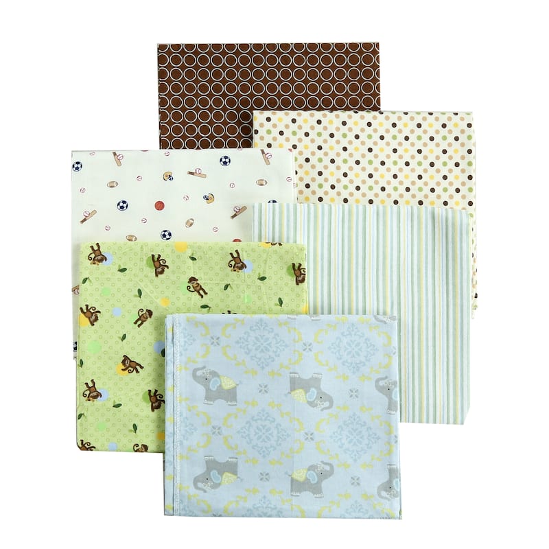 Cozy Line 6-Pack Pink Brown Green Dot Stripe Sports Animal Floral Baby Girl Boy Unisex Cotton Flannel Receiving Blankets - Animals/Sports