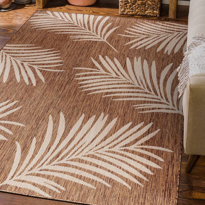 World Rug Gallery Contemporary Palm Leaves Textured Flat Weave Indoor/Outdoor Area Rug